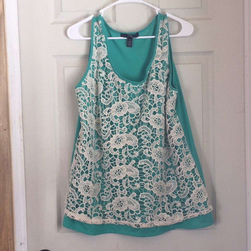 Green and lace top
